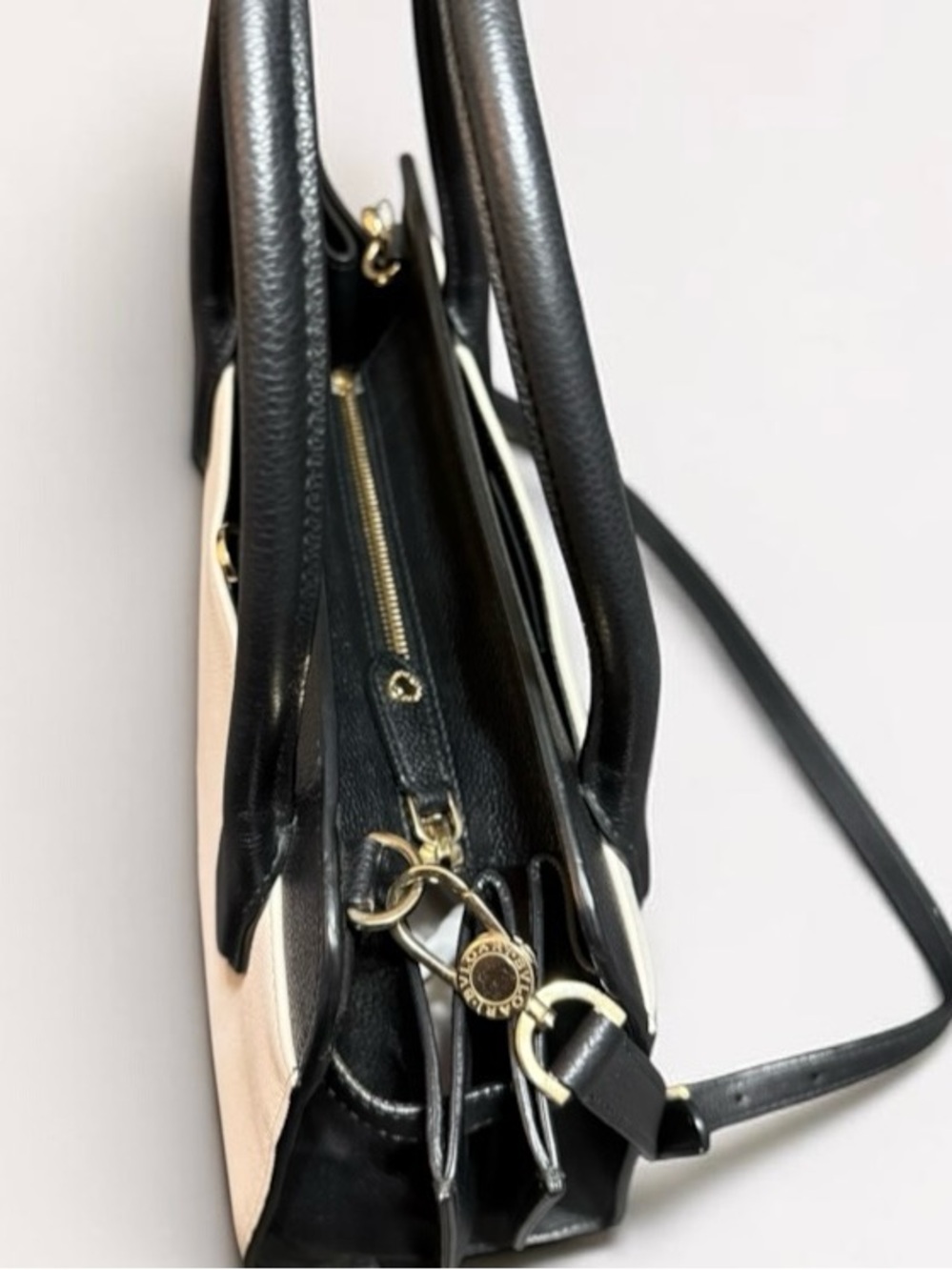 Bulgari Black and Cream Leather Satchel with Top Handles - Picture 5 of 6
